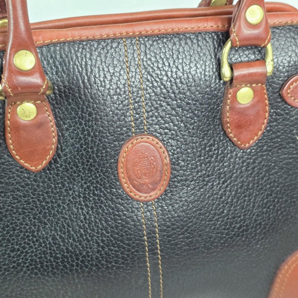 80s Vintage Liz Claiborne Genuine Leather Handbag Black Brown Trim Purse - Picture 2 of 13